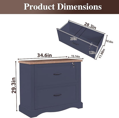 34.6" Farmhouse File Cabinet,Wood File Cabinet with Hanging File Folders,Top Drawer Lockable,Lateral Filing Cabinet for Home Office Compatible with Letter/Legal/A4 Size (2)