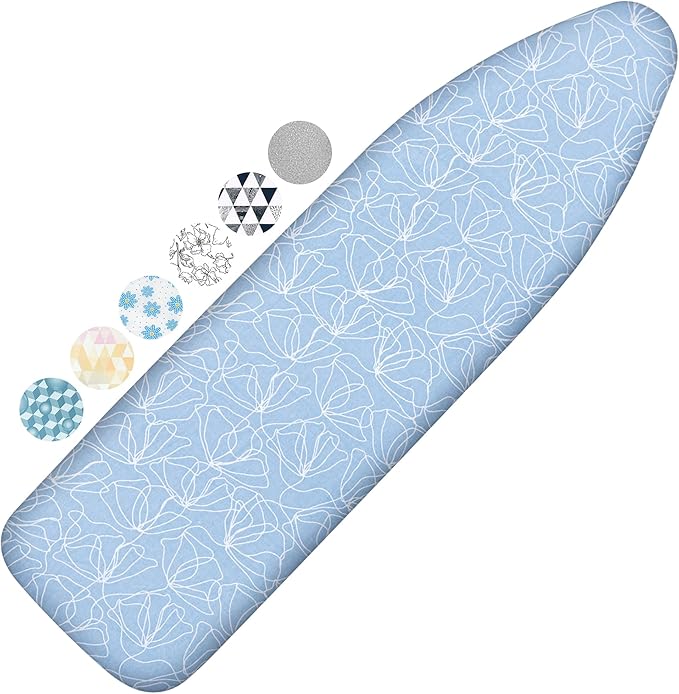Ironing Board Cover and Pad, 15x54 Standard Size Thick Iron Padding, Scorch & Stain Resistant Ironing board cover, Heavy Duty Iron Board Padded with Adjustable Fasteners Durable Elastic Edge, Sky Blue