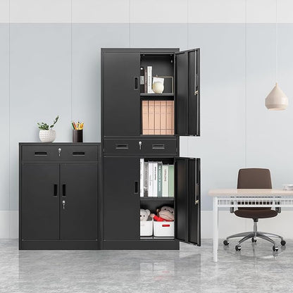 CMY Metal Storage Cabinet, 71" H x 28" W x 16" D Locking Storage Cabinet with Adjustable Shelves and One Drawer, Steel Cabinets for Office, Garage, Home, School, Utility Room(Black)
