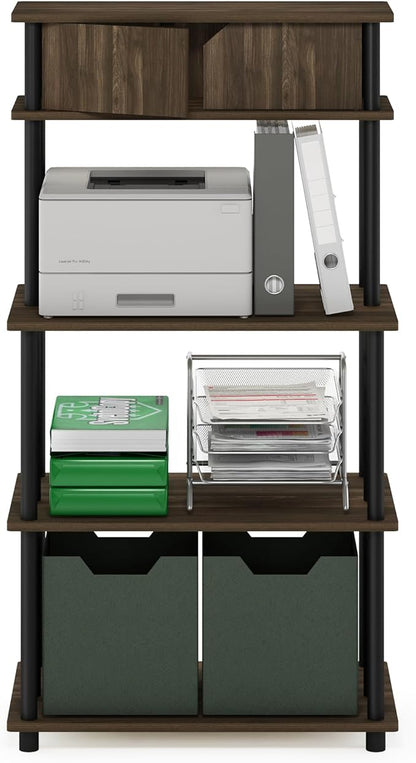 Furinno Turn-N-Tube Printer Stand, 5-Tier Printer Stand with Storage Shelf and Closed Cabinet, for Home Office, Brown Walnut