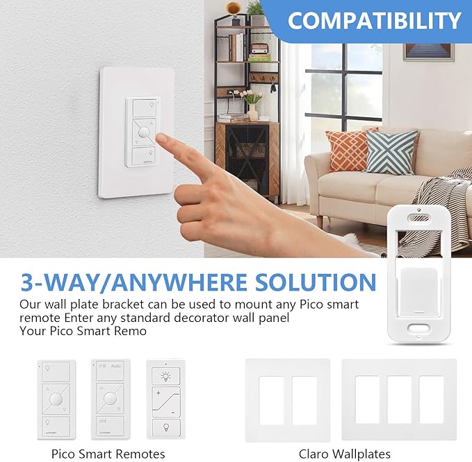 Wallplate Brackets Compatible with Lutron Caseta Pico Remote & Smart Switch – 8-Pack, No Wires Required, Tool-Free Seamless Snap-in Installation, Durable ABS Wall Mounting Kit
