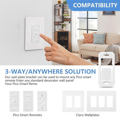 Wallplate Brackets Compatible with Lutron Caseta Pico Remote & Smart Switch – 8-Pack, No Wires Required, Tool-Free Seamless Snap-in Installation, Durable ABS Wall Mounting Kit