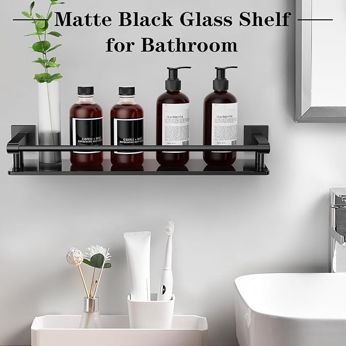 Glass Shelf for Bathroom 20 Inch Bathroom Shelves with Towel Bar, Tempered Glass Shelves with Stainless Steel Towel Holder for Wall Shelf Sink Over Toilet (Brushed Gold Finish)