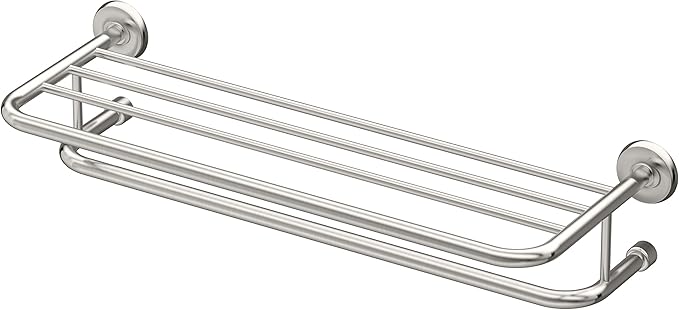 Gatco 5378 Designer II Bathroom Spa Towel Rack, 24", Satin Nickel | Wall Mounted Stainless Steel 26.50" W X 5.68" H X 10" D Towel Holder Rack with Towel Bar for Bathroom