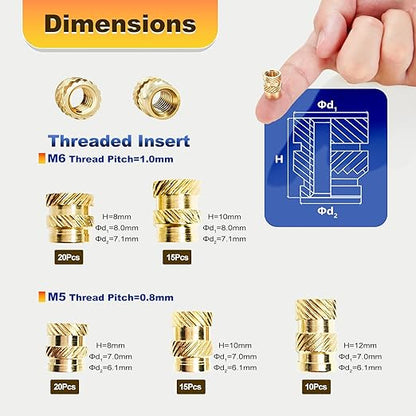 Kadrick 80 Pcs M5 M6 Threaded Inserts for Plastic with Heat Set Tips,M5 & M6(8mm-12mm Hight) Heat Heat Set Inserts Kit,Brass Inserts for 3D Pringting