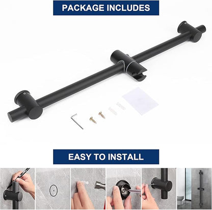 NearMoon Shower Slide Bar with Height/Angle Adjustable Handheld Shower Holder, Bathroom SUS 304 Stainless Steel Shower Head Holder for Bath (Screw Mounted, Matte Black)