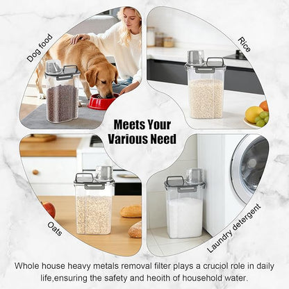 3-5Lbs Airtight Small Cat Dog Pet Food Storage Containers BPA Free, with Large Pour Spout/1 Measuring Cup/ 4 Safety Locks and Double-layer Silicone Strip (Clear Black 2Pack)