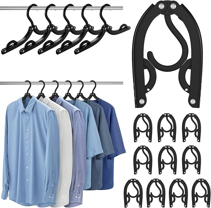 6 Pcs Portable Travel Hangers for Cruise Ship Essentials 2026, Plastic Folding Foldable Hangers Clothes Drying Rack Travel Accessories for Suitcase, RV, Camping, Flying, Hotel, Road Trip (Black)