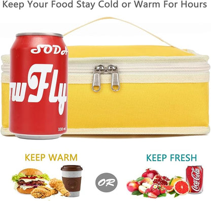 FlowFly Small Insulated Lunch box Portable Soft Bag Mini Cooler Thermal Meal Tote Kit with Handle for Work & School, Bright Yellow