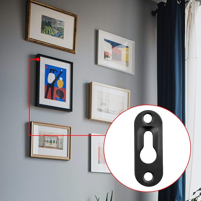 Hotop 40 Pieces Single Keyhole Picture Frame Hanger with 80 Pieces Screws Metal Keyhole Hanging Fasteners Brackets for Mirror Frame Cabinet, 43 x 16 mm(Black)