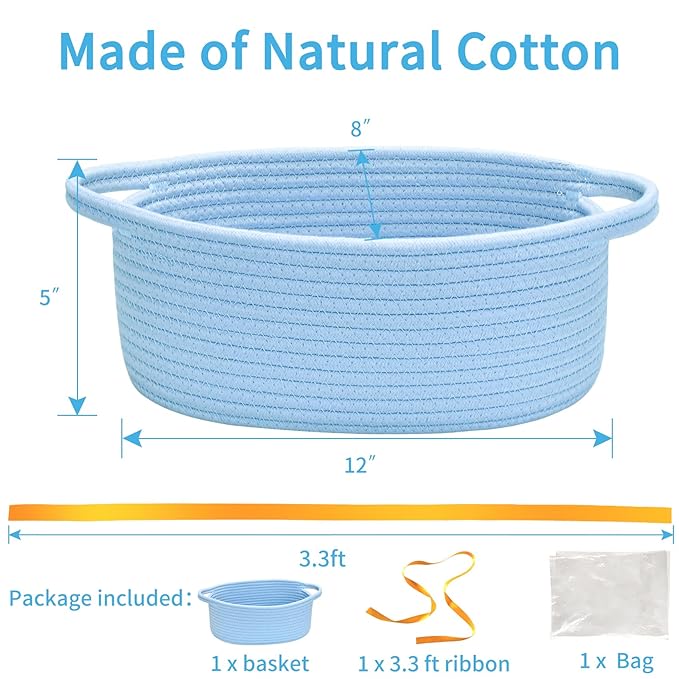 ABenkle Small Basket with Gift Bags and Ribbons, Empty Gift Baskets for Mother's Day, Decorative Boho Rope Woven Nursery Storage Organizer Toy Baskets with Handle for Baby Showers, 12"X 8" X 5"