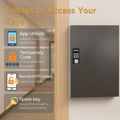 192 Key Lock Box Wall Mount, Smart Key Cabinet, One Time Password/Fixed Code/Bluetooth/Wi-Fi Remote/Key Unlock, Security Lockbox Organizer for Valets, Hotels, Car, Office Key Management & Storage