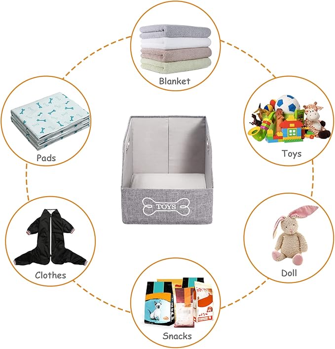 Geyecete Big Dog Toys Storage Bins Canvas Foldable Fabric Trapezoid with metal handles pet Baskets,Storage Bin Large toy box Organizer-Gray