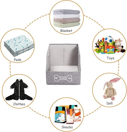 Geyecete Big Dog Toys Storage Bins Canvas Foldable Fabric Trapezoid with metal handles pet Baskets,Storage Bin Large toy box Organizer-Gray