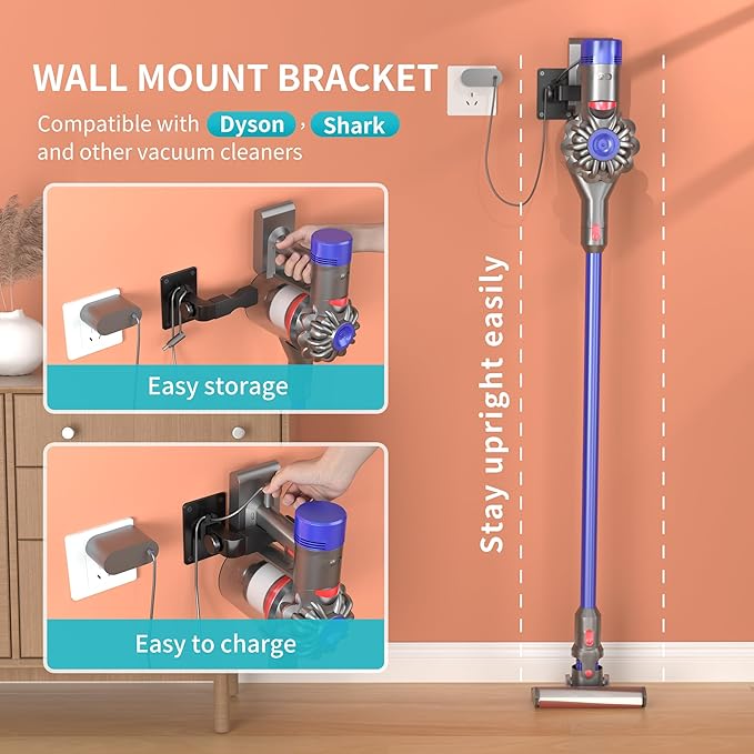Adjustable Vacuum Wall Mount for Shark Vacuum with Cable Clip Shark Cordless Vacuum Wall Mount Compatible for V7 V8 V10 V11 V12 Shark IX141 IZ562H IZ682H IZ361H IZ462H IZ163H IZ363HT IZ483H (Clip)