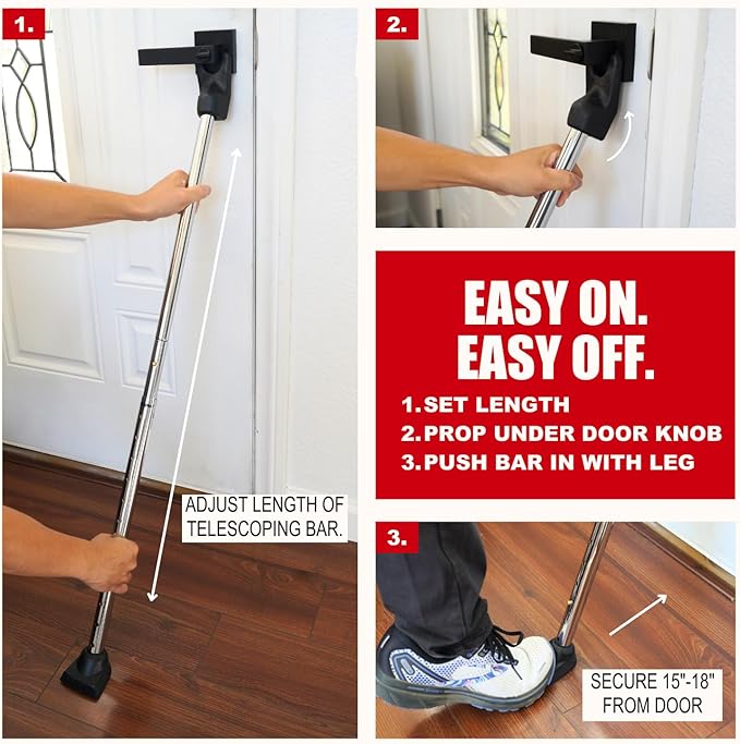 Door Stoppers Security Bar, SECURITYMAN 3 in 1 Adjustable Door Security Bar & Sliding Door Security Bar - Heavy Duty Door Lock Stick Jammer for Apartment, Dorm, Front Door Inside Safety Must Haves