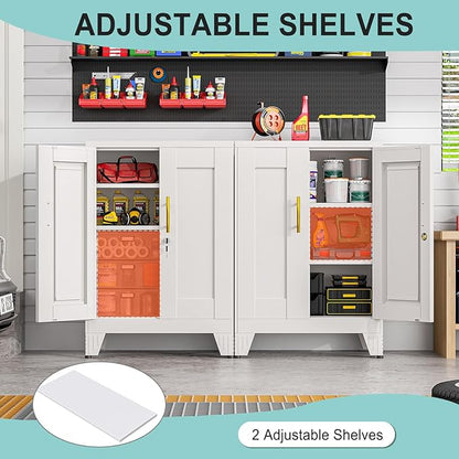 35.43" Lockable Metal Storage Cabinet, Steel Locker File Cabinet with 2 Doors ＆ 2 Adjustable Shelves, Multi-Purpose Organizer for Home, Office File Storage & Garage Locker (White)