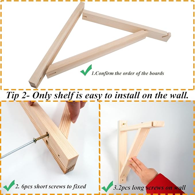 2 Pack Wall Mount Natural Wood Bracket Solid Bracket Shelf Supports Kits for Sconces Pendant Lights Swag Lamps Lighting Lamps Hanging Farmhouse Design DIY Project with Screws