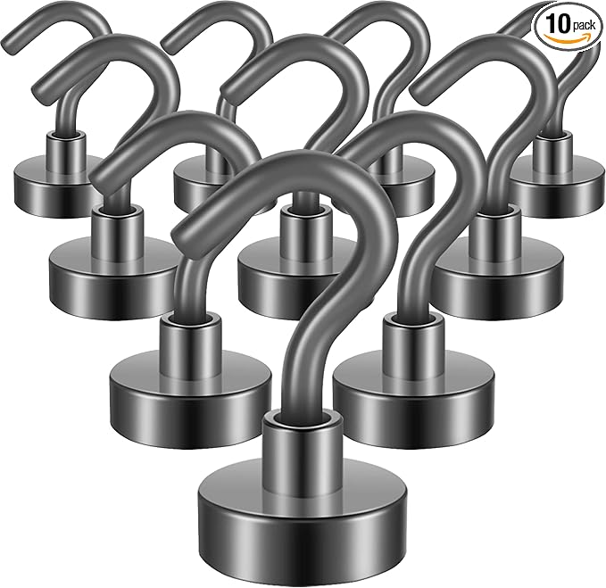 Neosmuk Magnetic Hooks, Heavy Duty 30lb+ Strong Magnet Hook for Cruise Cabins, Cruise Ship Essentials for Hanging, Metal Wall Refrigerator Hangers (Grey, 10 Pack)