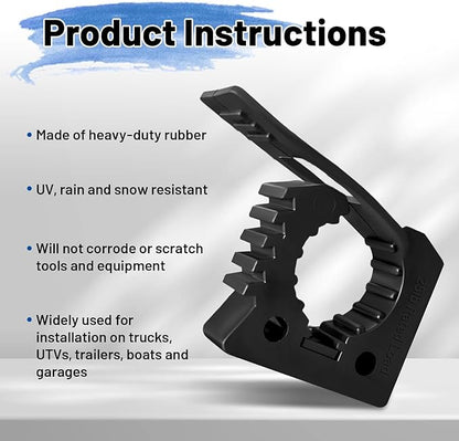 ROBLOCK 4 Pack Heavy Duty Rubber Tool Clips - 1.25" to 1.75" Tool Holder for Shovel, Axe, Hoe – Quick Release Mount for Truck Bed, Roof Rack, Jeep, ATV, UTV – Scratch-Free Storage