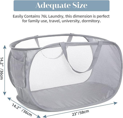 4 Pack Collapsible Laundry Baskets, Foldable Laundry Basket with Pocket, Durable Pop Up Hampers, Reinforced Handles Dirty Clothes Hamper for Laundry, Bedroom, Bathroom, Dorm, Travel or Camping Grey