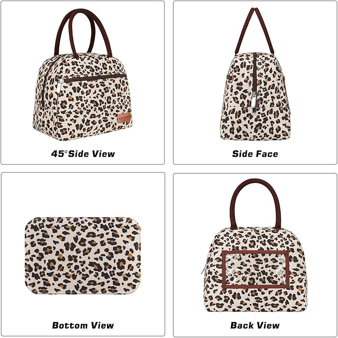 BALORAY Lunch Bag for Women Men Cute Reusable Insulated Lunch Box Large Capacity Lunch Tote Bag for Work, Picnic or Travel (Zipper Leopard)