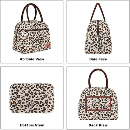 BALORAY Lunch Bag for Women Men Cute Reusable Insulated Lunch Box Large Capacity Lunch Tote Bag for Work, Picnic or Travel (Zipper Leopard)
