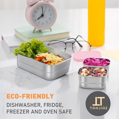 Stainless Steel Lunch Box for Kids | Leak Proof 304 Stainless Steel Snack Containers with Silicone Lids - Perfect Metal Food Containers Set for Kids and Toddlers (25oz+8oz*2)