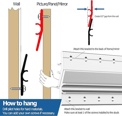 30" Heavy Duty French Cleat, 150lb,Built-in Level - Wall Hanging Clip System for Cabinet,Shelf,Heavy Mirror & Picture Frame, Headboard, White Board, Ledges, Painting - Z Bar Cleat Hanger - 2 Pack