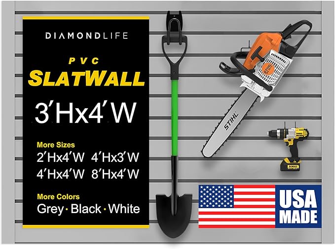 Heavy Duty 3x4 PVC Garage Slatwall Storage System (with Endcaps & Screws) - Modular Slat Wall Paneling for Garage Wall Organizer - Interlocking Slatwall Panels for Home & Commercial Use (Grey)