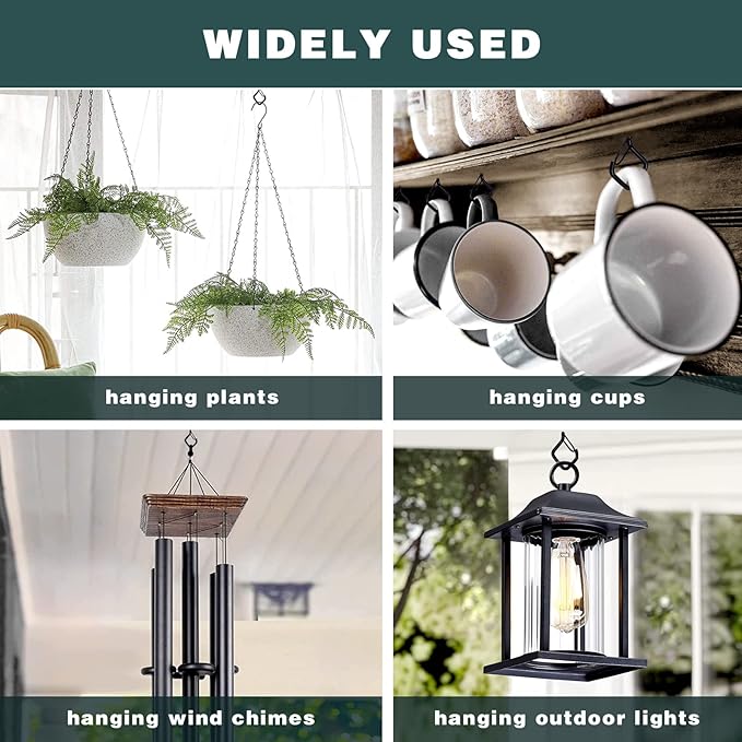20 PCS Q-Hanger Hooks for String Lights, Ceiling Hooks for Hanging Plants, Wind Chimes, Bird Feeders, Lanterns, Christmas Decorations (Square Hanger) Black