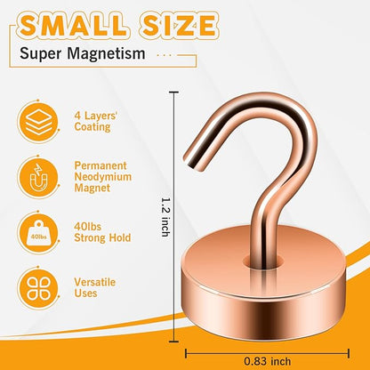 Neosmuk Magnetic Hooks, Cruise Ship Essentials, 40lb+ Heavy Duty Magnetic Hooks for Cruise Cabins, Refrigerator, Grill, Hanging, and Travel | Extra Strong Must-Haves Magnet Hook,Bronze,Pack of 10