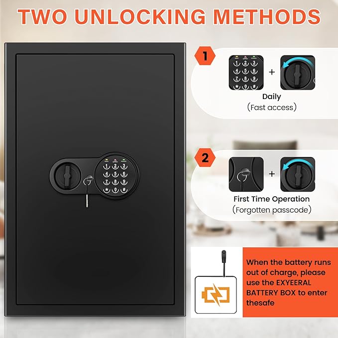 23.62'' Tall Extra Large Home Safe Box, Safe with Fireproof Waterproof Document Bag, Digital Keypad and 3 Removable Steel Shelves, Security Box for Money Medicines Jewelry Valuables
