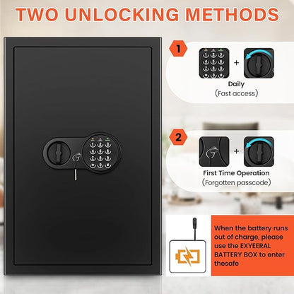 23.62'' Tall Extra Large Home Safe Box, Safe with Fireproof Waterproof Document Bag, Digital Keypad and 3 Removable Steel Shelves, Security Box for Money Medicines Jewelry Valuables