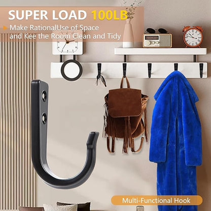 WODEGIFT 5 Large Size Heavy Duty Wall Hooks, Coat Hooks for Hanging Pans, Backpacks, Coats, Garage Items (Black)