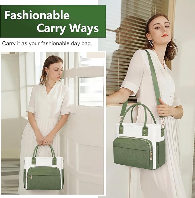 MIYCOO Lunch Bag Lunch Box Women - Leakproof Insulated Lunch Cooler Bag for Women - Large Lunch Tote Bags Adults, Green White