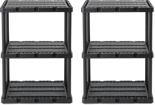 Gracious Living 2 Pack Light Duty Storage Shelves, Knect-A-Shelf 3-Shelf Ventilated Shelving Rack Organizer for Home, Garage, Basement, Laundry, Black