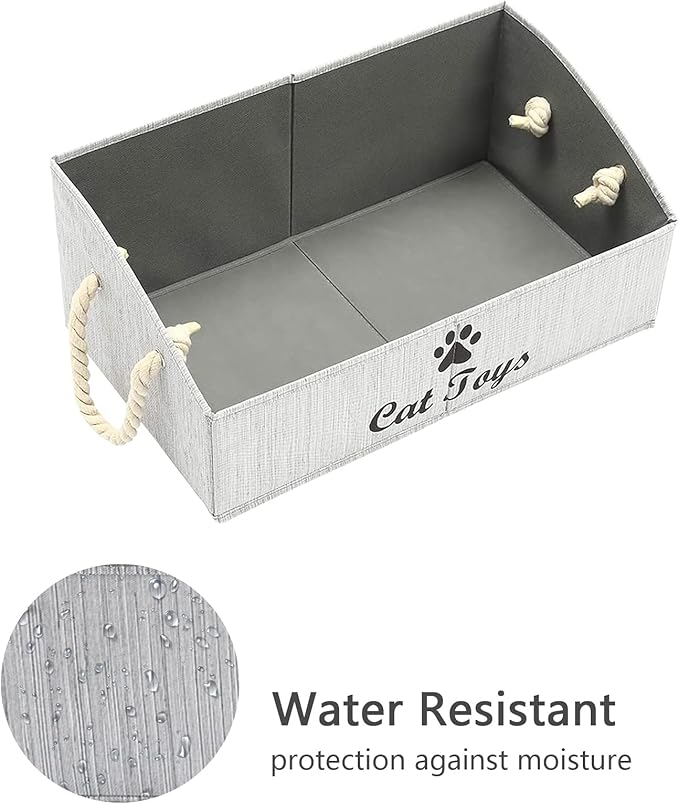Geyecete Large cat Toys Storage Bins - Foldable Fabric Trapezoid Organizer Boxes with Weave Rope Handle, Collapsible Basket for Shelves,cat Toys,cat Apparel & Accessories(Gray-CAT)
