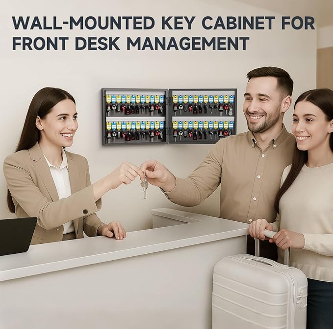 WeHere 48 Key Lock Box, Wall Mounted Key Cabinet with 3-Digit Combination Lock & Backup Key, Key Storage Box for School, Office, Rental, Property Management, Include Key Tags