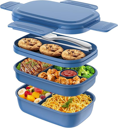 Stackable Bento Box Adult Lunch Box, Large Capacity 1900ml Lunchbox with Utensil Set, Leak-Proof for Dining Out, Work, Picnic, School