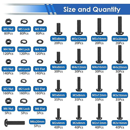 smseace 2020Pcs Metric Screws Assortment Kit 32-Sizes M2/M3/M4/M5/M6 Nuts and Bolts Assortment Kit for Machinery, Furniture, Automotive, 3D Printing, Motorcycle Repairs Metric Screw Assorted