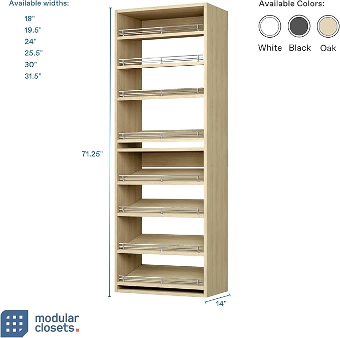 Modular Closets Vista Collection Slanted Shoe Shelf Tower Closet Organizer Unit (Oak, 25.5" Wide)