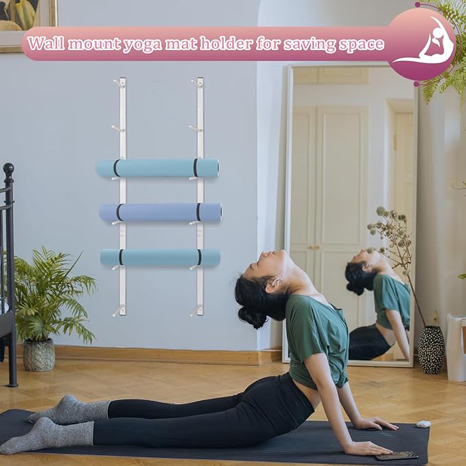 Yoga Mat Holder Wall Mount Yoga Mat Storage Holder Yoga Mat Organizer Skateboard Wall Mount for Foam Rollers Skateboard Ski Board
