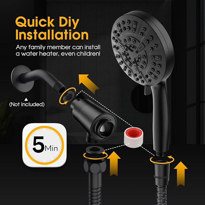 High Pressure 10 Ways Handheld Shower Head Matte Black- Anti-clog Nozzles, Built-in Power Wash to Clean Tub, Wall & Overhead Brackets,Magnetitc Rainfall Shower Wand,Built-in 2 Power Jet