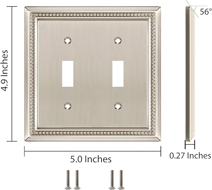 Henne Bery Sunken Pearls Heavy Duty Decorative Wall Plate Switch Plate Outlet Cover (Double Toggle, Satin Nickel)