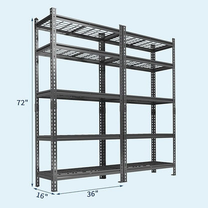 Garage Shelving 2200 LBS Storage Shelves Adjustable Metal Shelving Unit Heavy Duty 5 Tier Metal Shelves for Garage Kitchen Pantry Warehouse Basement, 36" W × 16" D × 72" H, 2 Pack