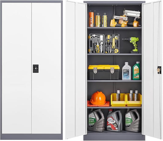 Metal Tool Storage Cabinet,Lockable File Cabinet with 2 Doors and 5 Adjustbale Shelves,Tall Cabinets for Garage Storage Systems for Home Office,Garage,Workshop