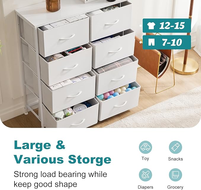 OLIXIS 8 Drawers Storage Organizers Units, Closet Organizers and Storage for Clothes, Fabric Storage Drawer for Living Room, Chest of Dresser in 31.5" D x 11.8" W x 36.4" H, White