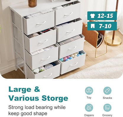 OLIXIS 8 Drawers Storage Organizers Units, Closet Organizers and Storage for Clothes, Fabric Storage Drawer for Living Room, Chest of Dresser in 31.5" D x 11.8" W x 36.4" H, White