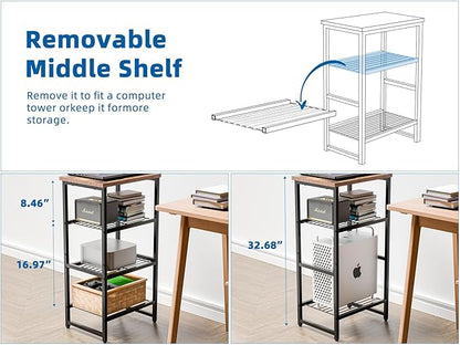 4 Tier Printer Stand, Spacious Floor Mount, Metal, Industrial, Printer Table Holder with Storage Shelf for Home Office Fax Machine Scanner